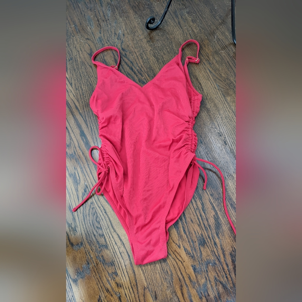 Red Ruched One Piece Swim